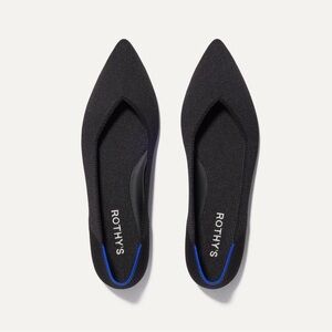 Rothy's Black Pointed Toe Flats with Blue Trim